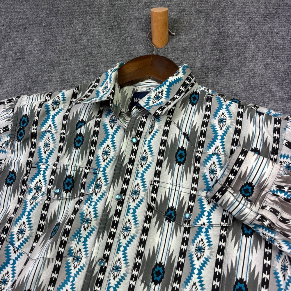 Wrangler Western Shirt Mens XL Grey Aztec Pearl Snap Long Sleeve Cowboy 0509